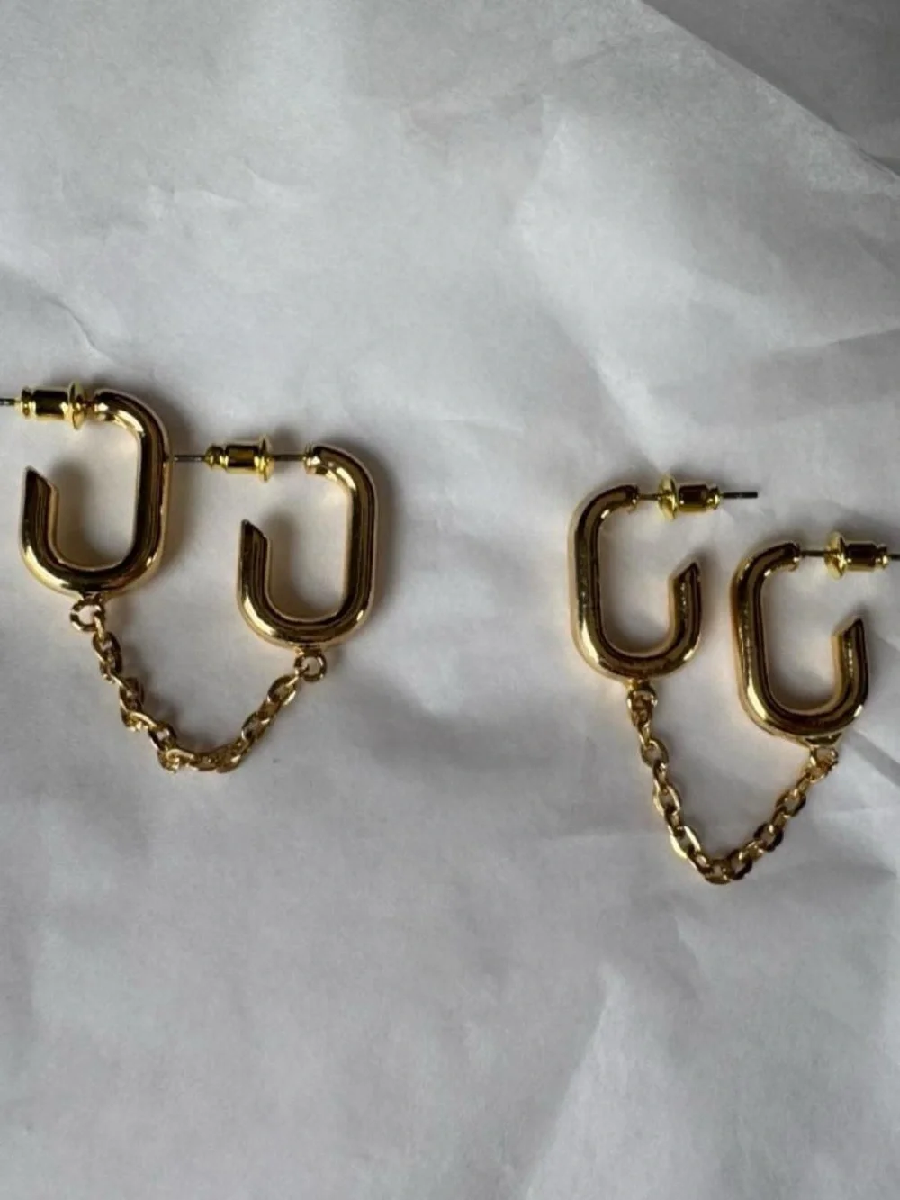 BaubleBar Gold Double Huggie Chain Drop Earrings